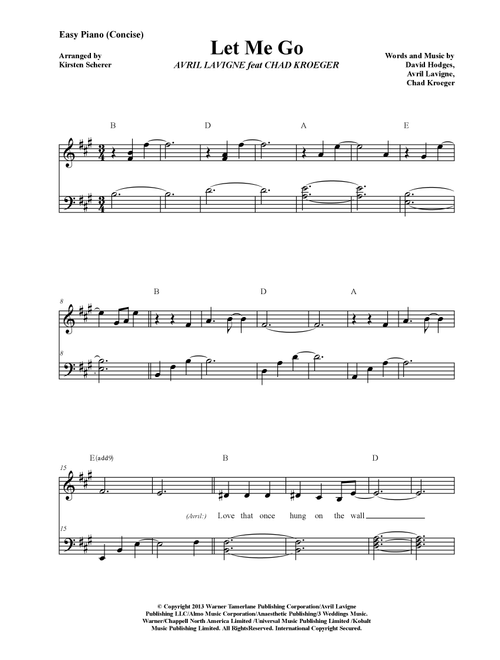 Let Me Go (Arr. Kirsten Scherer) - Avril Lavigne (Easy Piano)