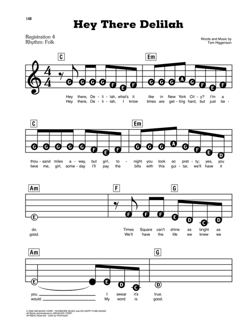 Hey There Delilah - Plain White T's (E-Z Play Today)