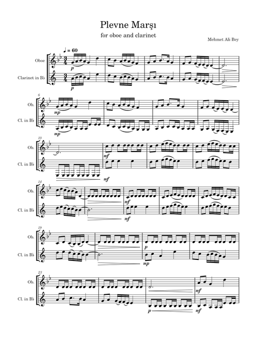 Plevne Marşı for oboe and clarinet