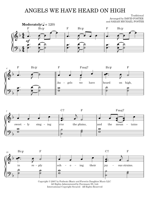 Angels We Have Heard On High - David Foster, Josh Groban (Easy Piano)