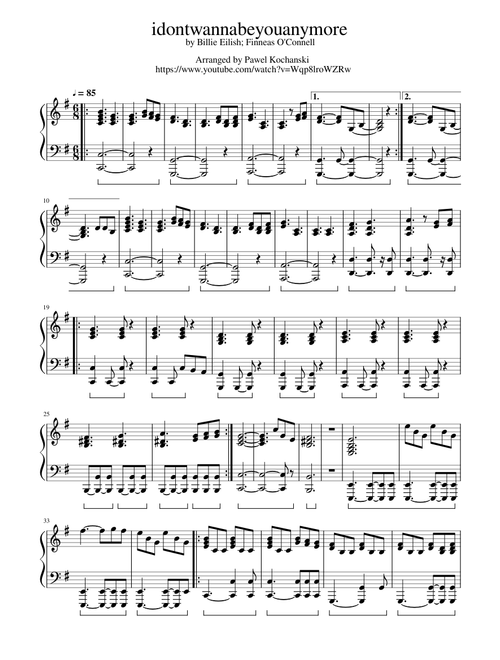 Billie Eilish - idontwannabeyouanymore (Piano Arrangement Without Vocal Melody)