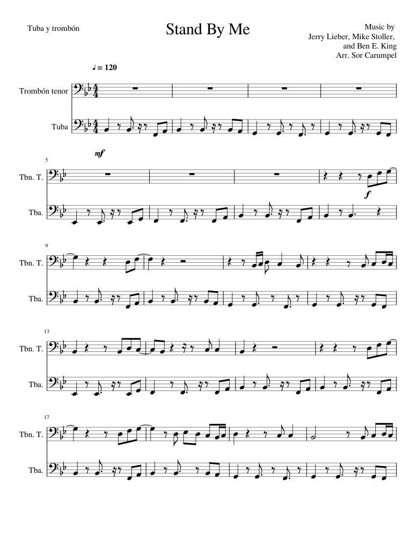Stand By Me trombone and tuba Sheet music for Tuba Trombone tenor Brass Duet Musescore