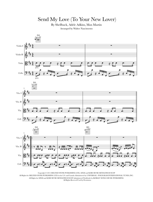 Send My Love (to Your New Lover) (Arr. Walter Nascimento) - Adele (String Quartet)