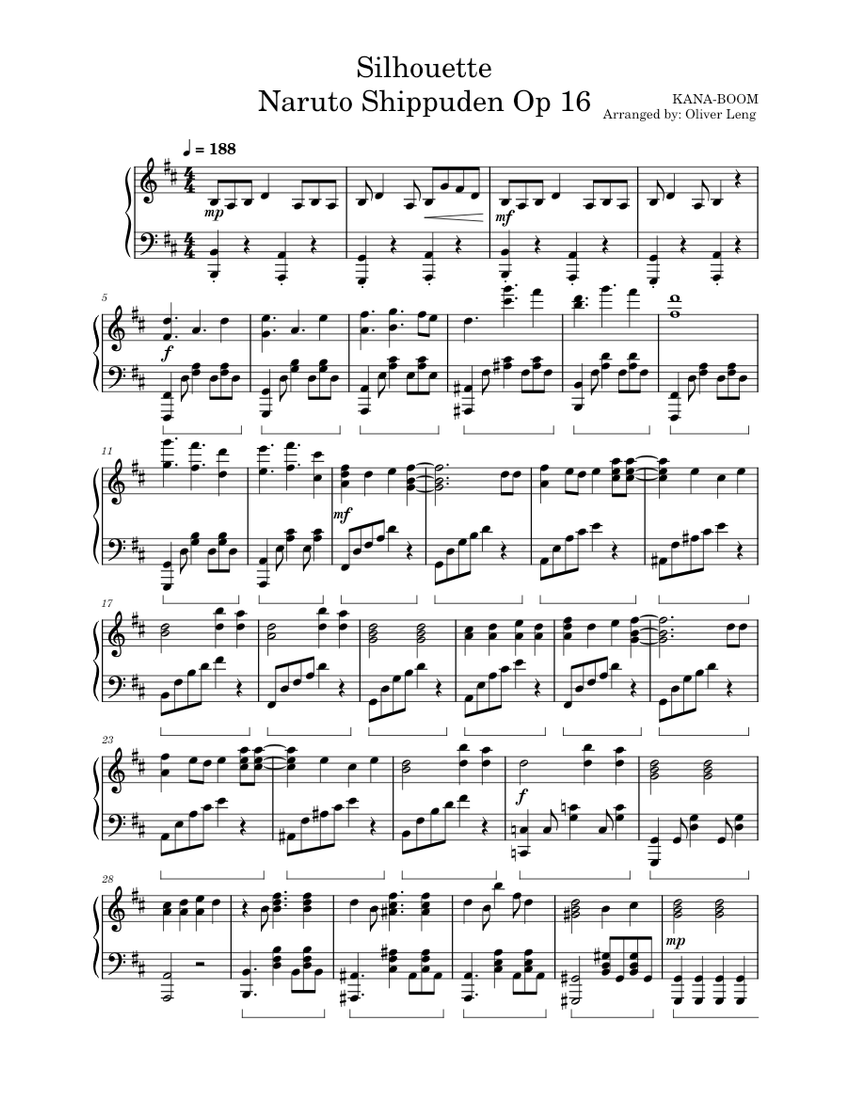 Silhouette- Naruto Shippuden Op16 Sheet Music for Piano (Solo