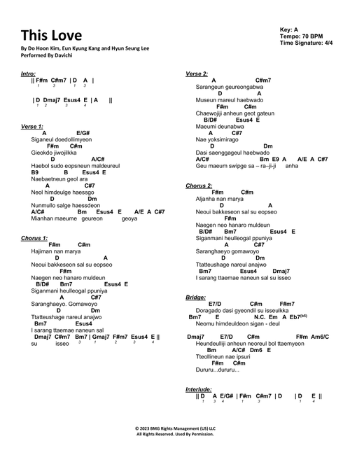 This Love (Arr. Travis J. Gandy) - Davichi (Piano Chords-Lyrics)