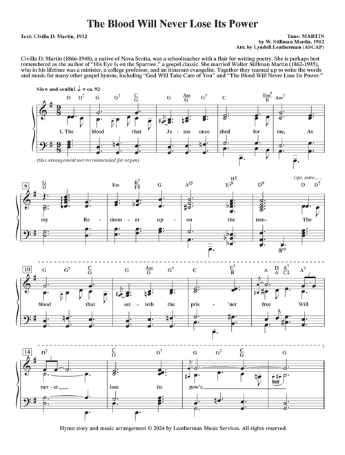 The Blood Will Never Lose Its Power (Arr. Lyndell Leatherman) - Luke Powell (Piano-Vocal-Guitar (Piano Accompaniment))