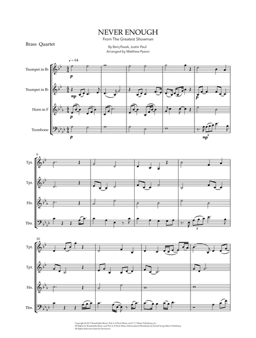 Never Enough (Arr. Matthew pyeon) - Benj Pasek, Justin Paul (Brass Ensemble)