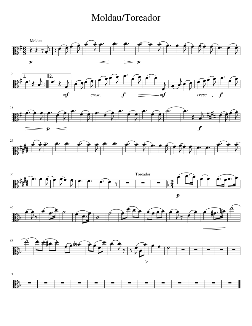 Moldau Toreador Sheet Music for Viola (Solo) | MuseScore.com