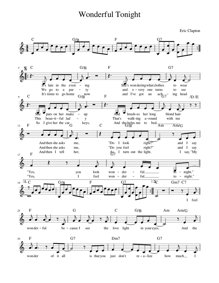 Wonderful Tonight Sheet music for Piano (Solo) Easy