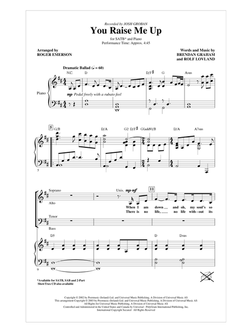 You Raise Me Up (arr. Roger Emerson) - Josh Groban (Choral, SATB)