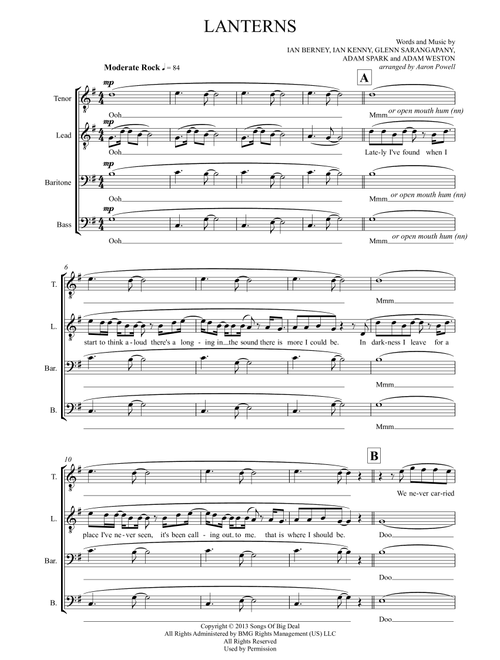 Lanterns (Arr. Aaron Powell) - Birds Of Tokyo (Choral, TTBB)