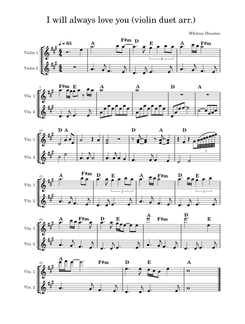 I will always love you – Whitney Houston (violin duet arr.)