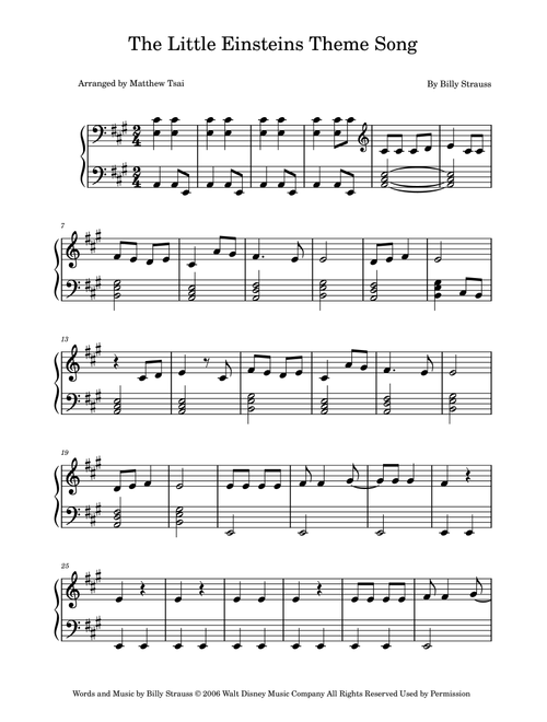 The Little Einstein Theme Song (Arr. Matthew Tsai) - Billy Strauss (Easy Piano)