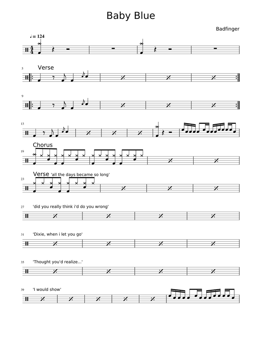 Baby Blue - Badfinger Sheet Music for Drum group (Solo