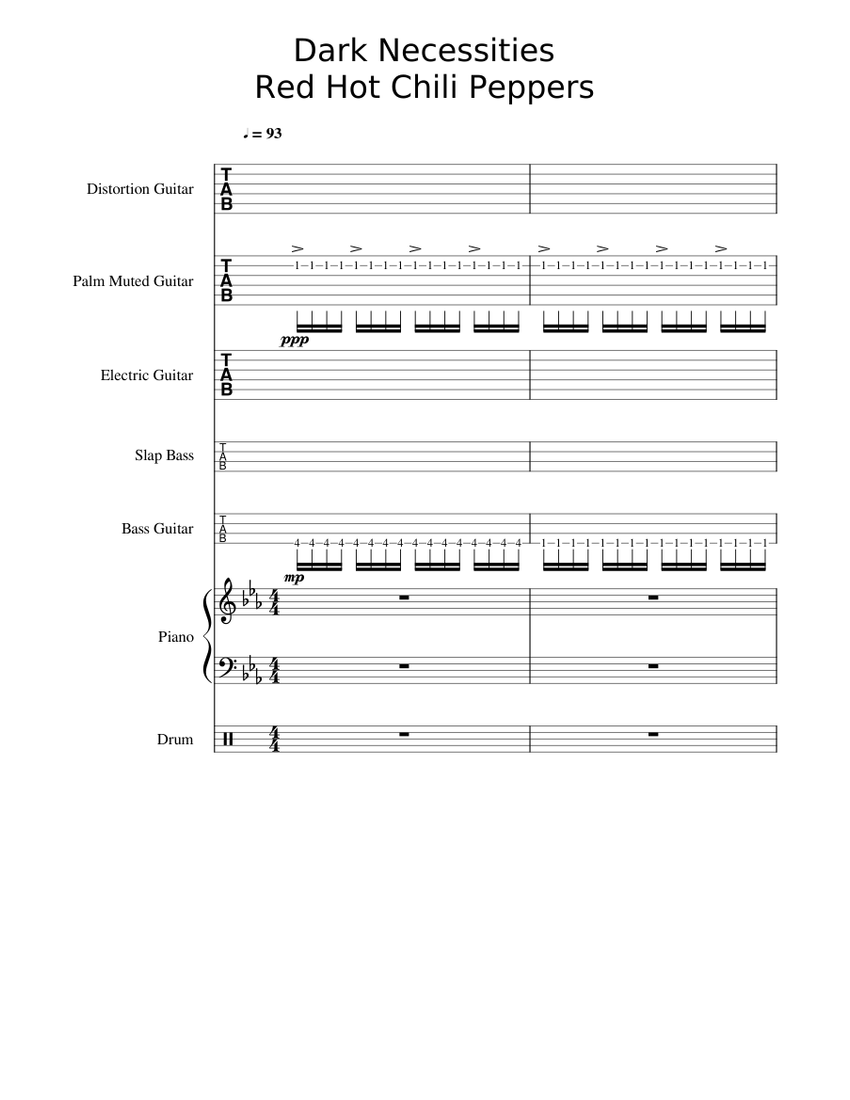 Dark Necessities - Red Hot Chili Peppers Sheet Music and Tab for