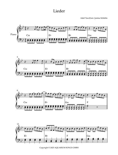 Lieder (Arr. Janina Schülin) - Adel Tawil (Easy Piano)
