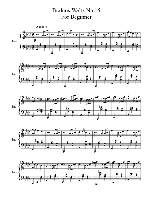 Brahms' Waltz Op.39, No.15 (Very Simplified)