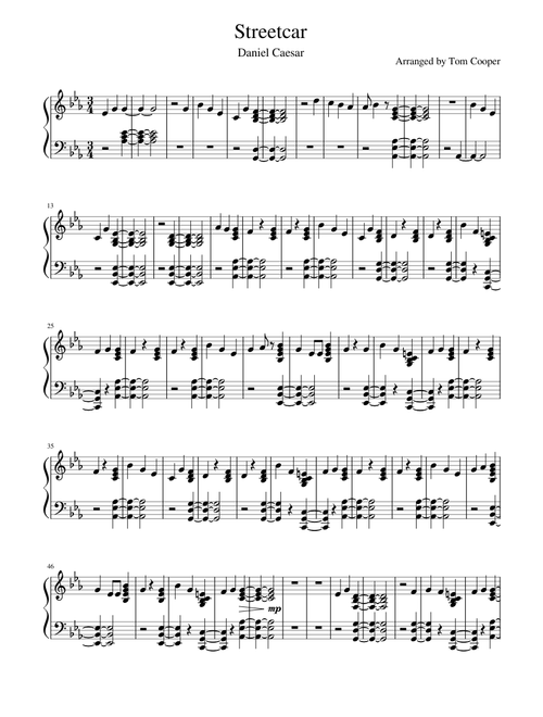 Streetcar (Daniel Caesar) Solo Piano Arrangement