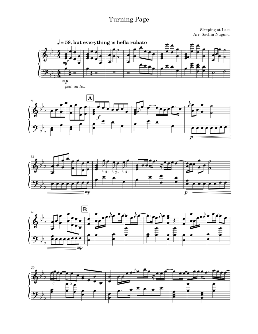 Turning Page Sleeping at Last Turning Page Sheet music for Piano