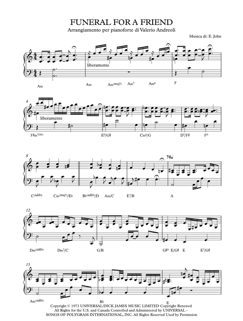 Funeral For A Friend (Arr. Valerio Andreoli) - Elton John (Piano Solo)