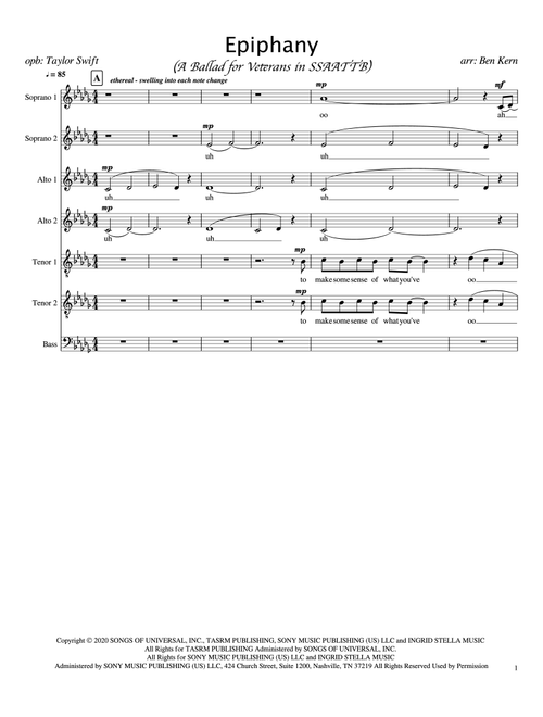 Epiphany (Arr. Ben Kern) - Taylor Swift (Choral, Mixed Choir)