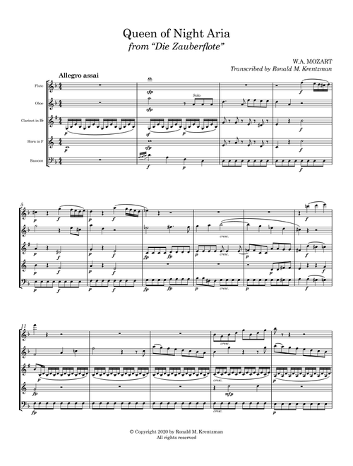 Queen of the Night Aria from "The Magic Flute" (Arr. Ronald M. Krentzman) - W.A. Mozart (Woodwind Ensemble)