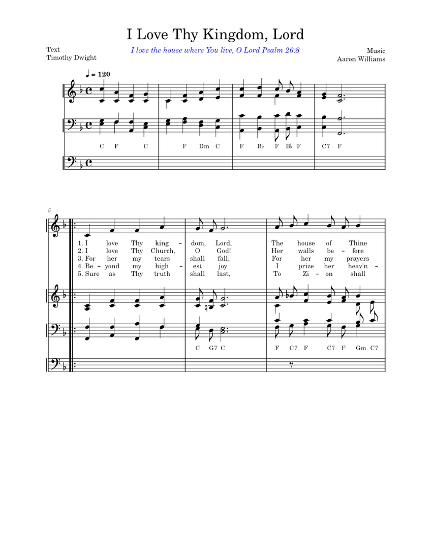 I Love Thy Kingdom, Lord Sheet Music with Chords for Piano (Mixed ...