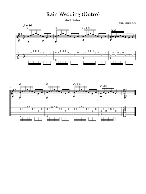 เหมือนวิวาห์ (Rain Wedding) – Jeff Satur Outro Guitar Tabs