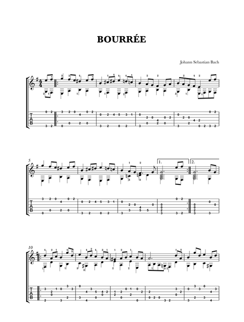 J. S. Bach - Bourrée (Guitar Notation and Tabs) (Arr. Cadenza Editions) - Johann Sebastian Bach (Guitar Tab)
