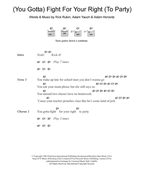(You Gotta) Fight For Your Right (To Party) - Beastie Boys (Guitar Chords-Lyrics)