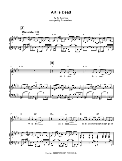 Art Is Dead (Arr. Tunescribers) - Bo Burnham (Piano Vocal)