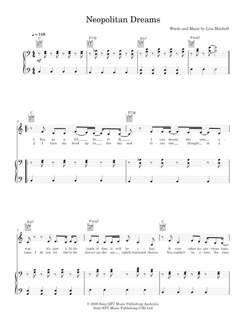 Neopolitan dreams - Lisa Mitchell (Piano-Voice-Guitar)