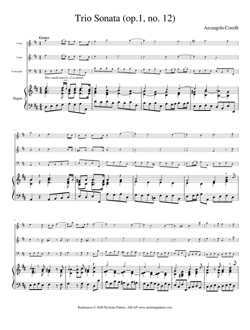 Trio Sonata in D major (op.1, no. 12) - Arcangelo Corelli (Arr. Nicholas Palmer, ASCAP) (Small Ensemble)