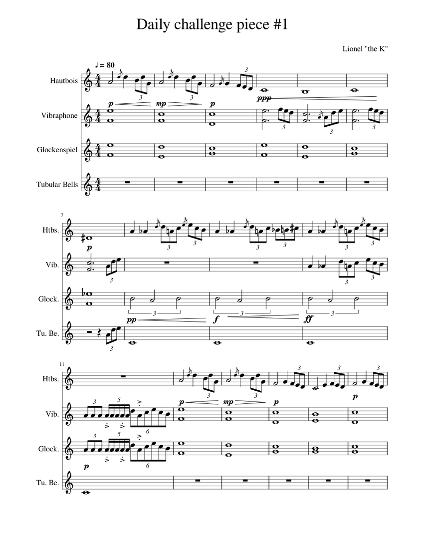 Daily_challenge_piece_1 Sheet music for Oboe, Vibraphone, Glockenspiel, Tubular bells (Mixed