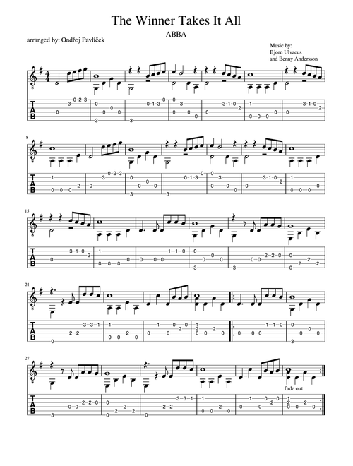 The Winner Takes It All (Arr. Ondrej Pavlicek) - ABBA (Solo Guitar)