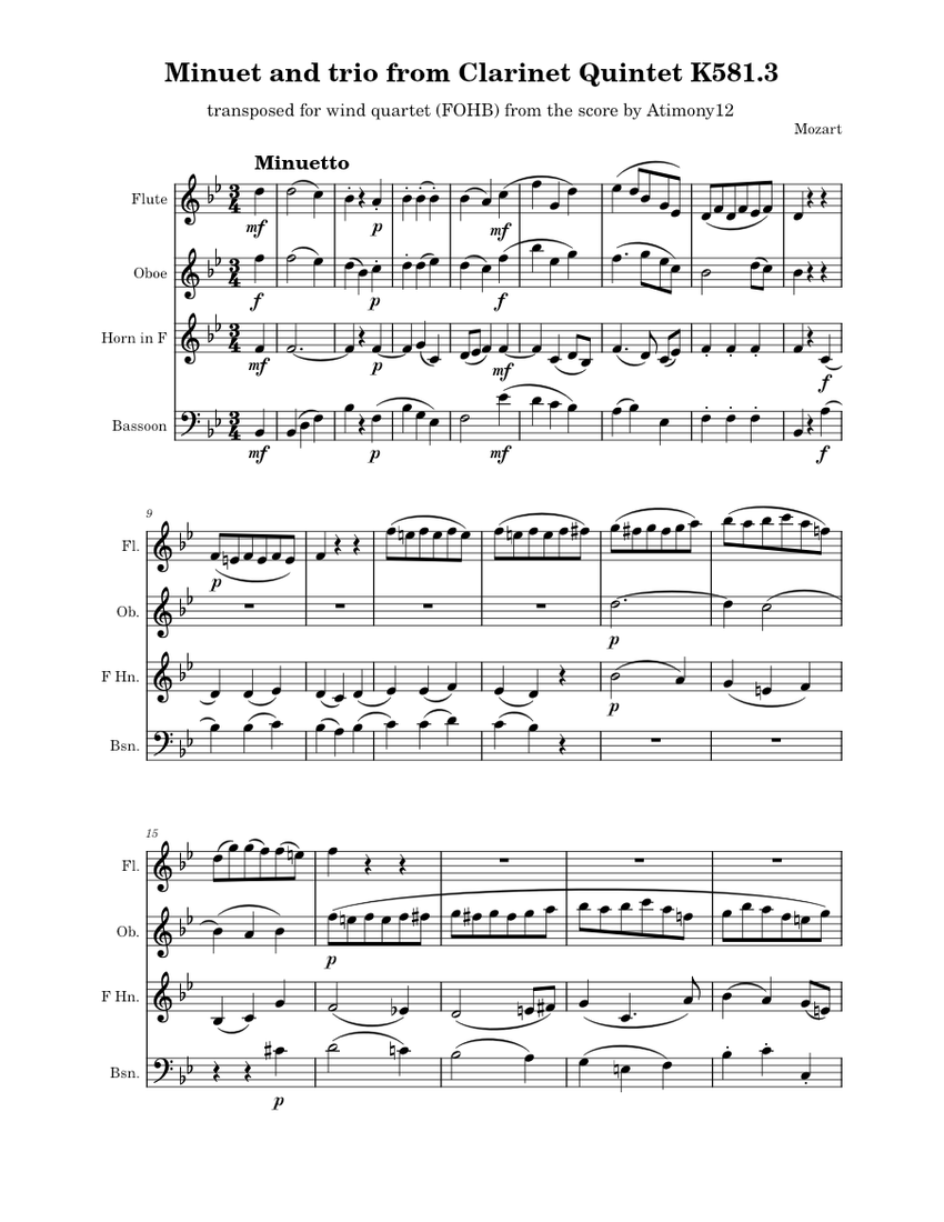 Minuet and two trios from Quintet in A major, K.581 Wolfgang