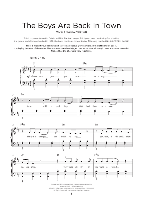 The Boys Are Back In Town - Thin Lizzy (Really Easy Piano)