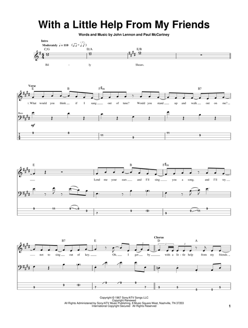 With A Little Help From My Friends - The Beatles, Joe Cocker (Bass Tab)