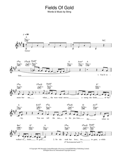 Fields Of Gold - Eva Cassidy (Lead Sheet - Fake Book)
