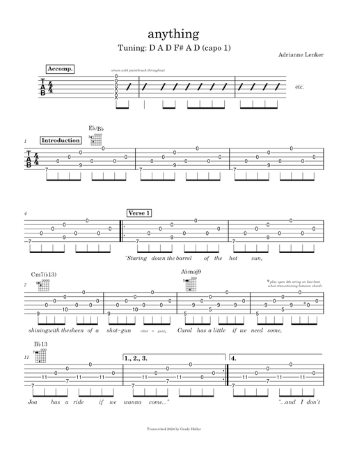 Adrianne Lenker - anything (TAB)