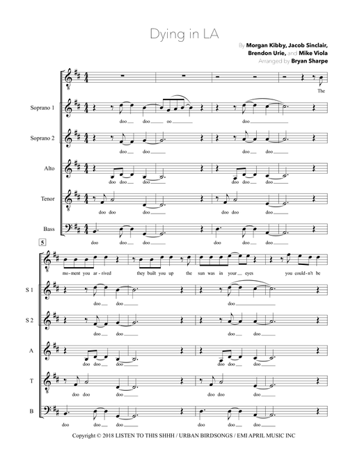 Dying In La (Arr. Bryan Sharpe) - Panic! At The Disco (Choral, Mixed Choir)