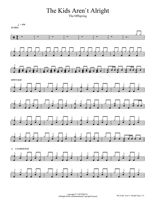 The Kids Aren't Alright (Arr. COPYDRUM) - The Offspring (Drums)