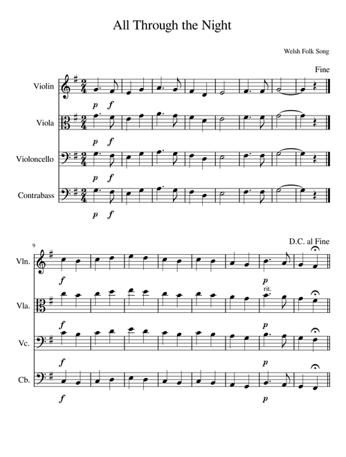 All Through The Night – Welsh Folk Song All Through the Night.mscz