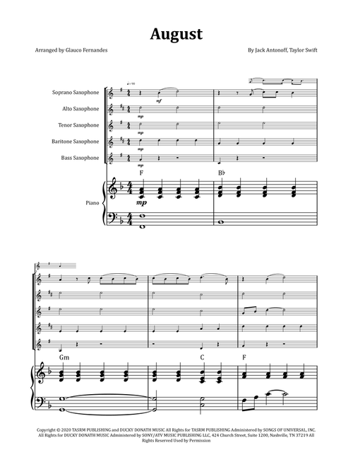 August (Arr. Glauco Fernandes) - Taylor Swift (Woodwind Ensemble)