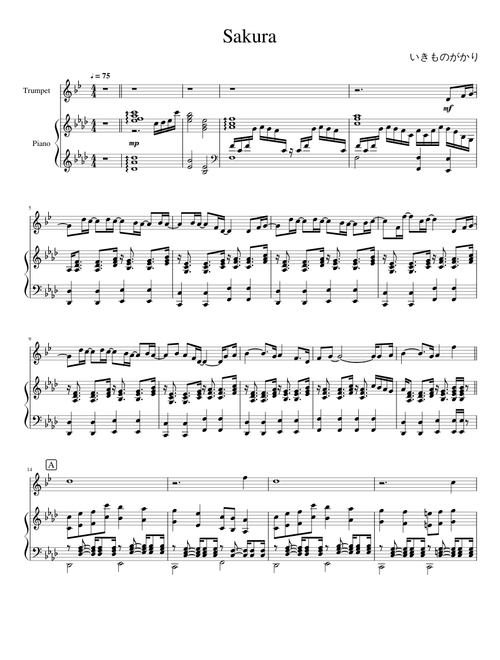 Ikimono Gakari - Sakura for Trumpet and Piano Duet