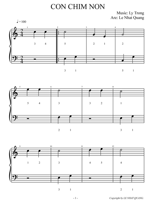 CON CHIM NON (Arr. Le Nhat Quang) - Various (Easy Piano)