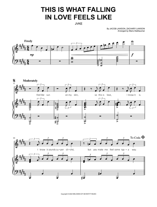 This Is What Falling In Love Feels Like (Arr. Mario Stallbaumer) - Jacob Lawson, Zachary Lawson (Piano Vocal)