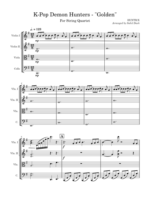Golden – HUNTR/X - For String Quartet