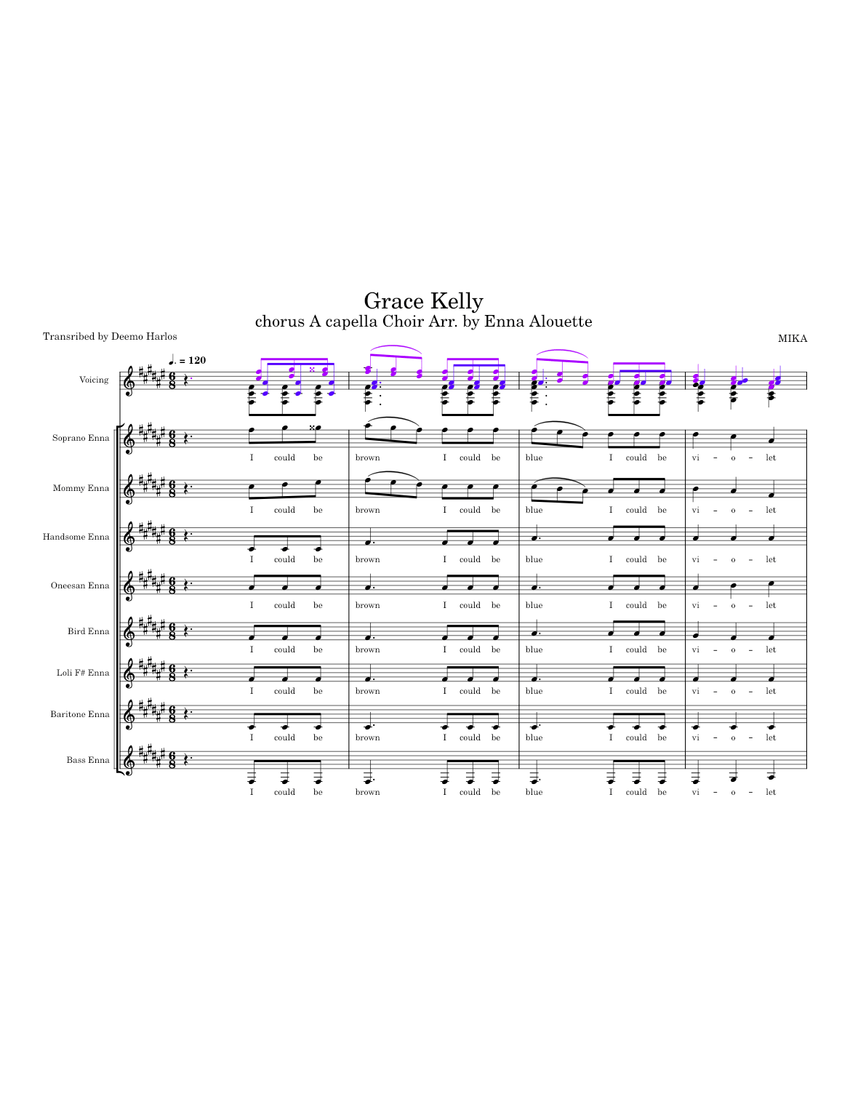 Grace Kelly - MIKA (chorus A Capella Choir Arr. by Enna Alouette) Sheet ...