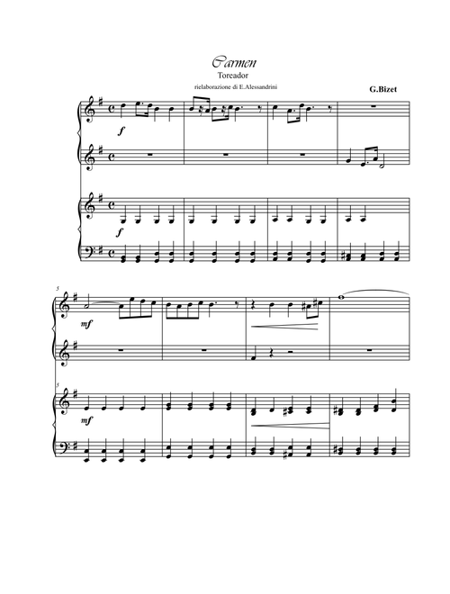 Toreador from Bizet's Carmen. Piano 4 hands (Arr. Ester Alessandrini) - G.Bizet (Instrumental Duet)